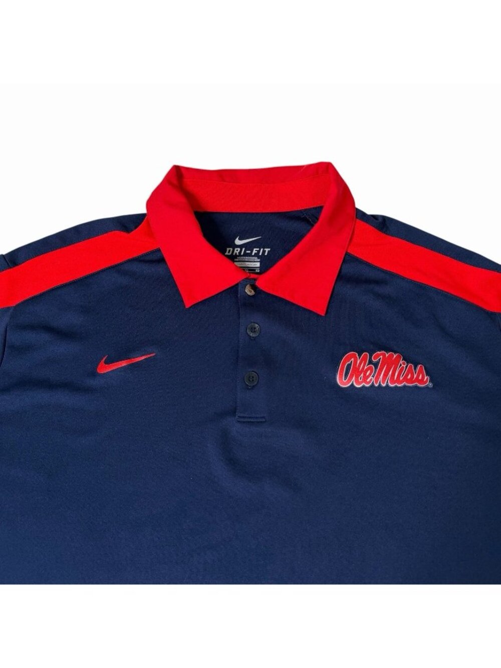 Nike Dri-FIT Ole Miss Rebels Blue/Red Short Sleeve Polo Shirt, Size XL